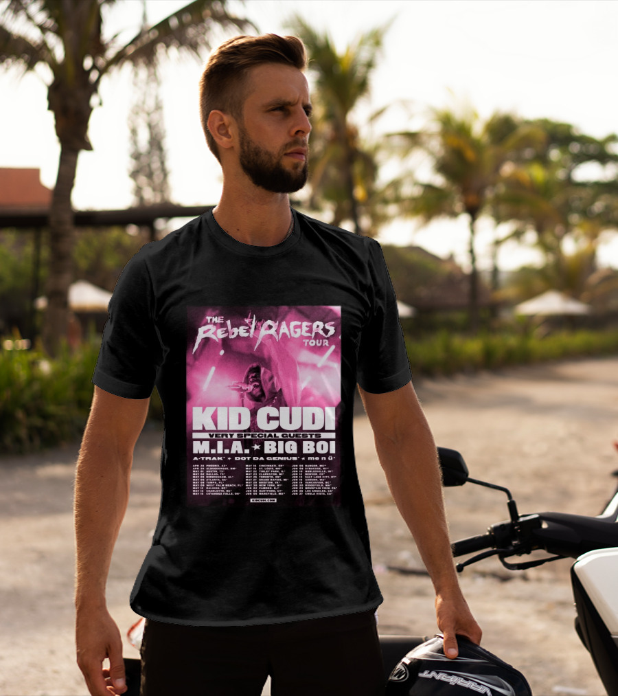 The Rebel Ragers Tour Kid Cudi 2026 Featuring M.I.A. Big Boi A Trak Dot Da Genius Tour Dates T-Shirt
