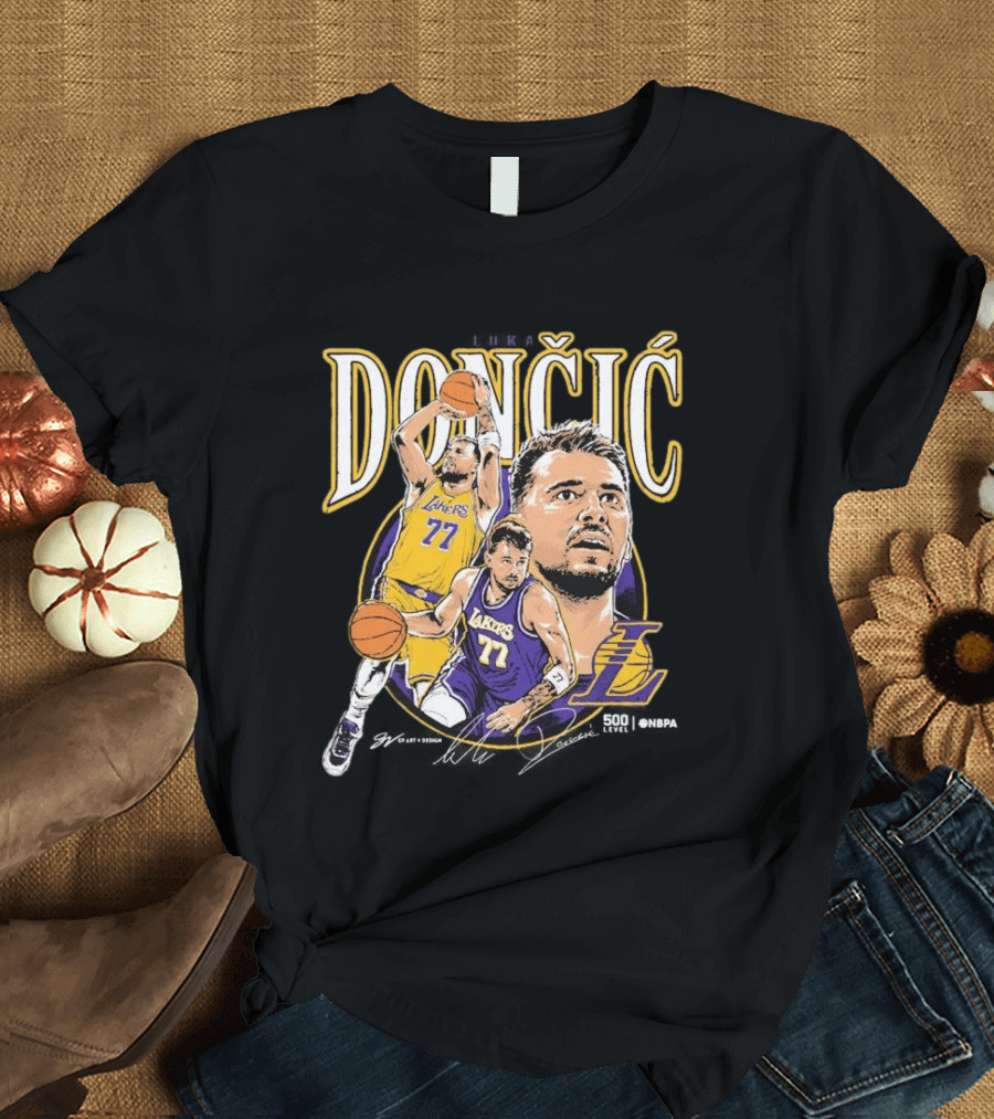 Doncic Lakers 77 Trio Basketball T-Shirt