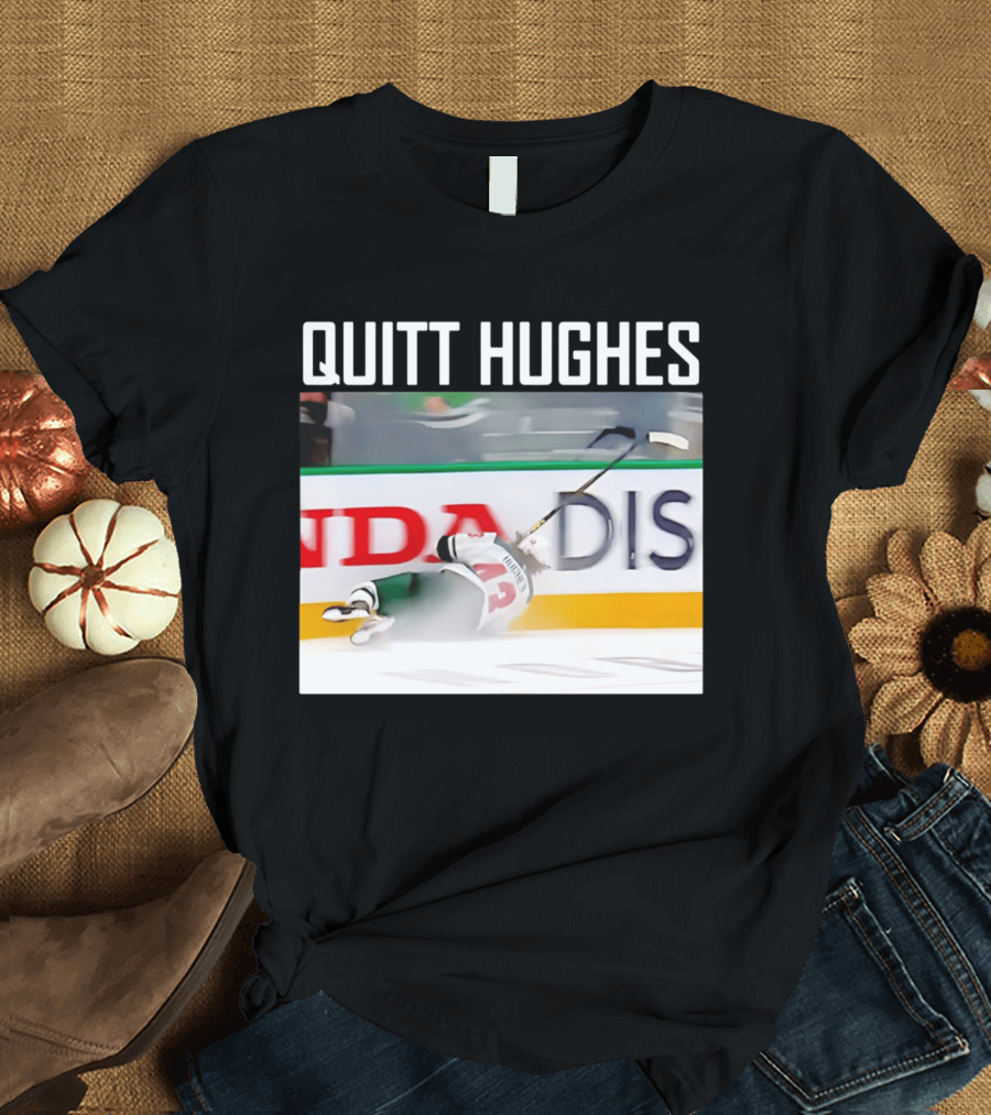 Quitt Hughes Hockey Player Falling Action Moment T-Shirt