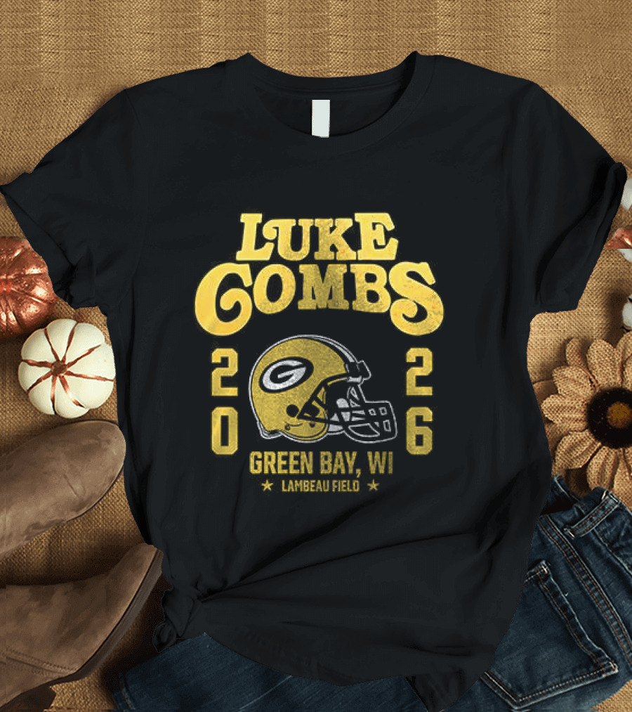 Luke Combs Green Bay WI Tour 2026 Helmet Packers Collaboration T-Shirt