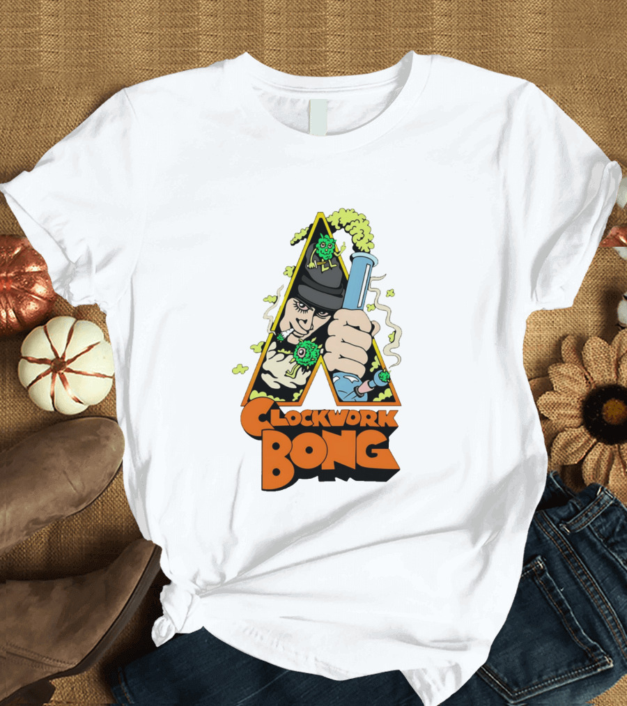 Work Bong Triangle Character Holding Bong With Smoke And Green Creatures T-Shirt
