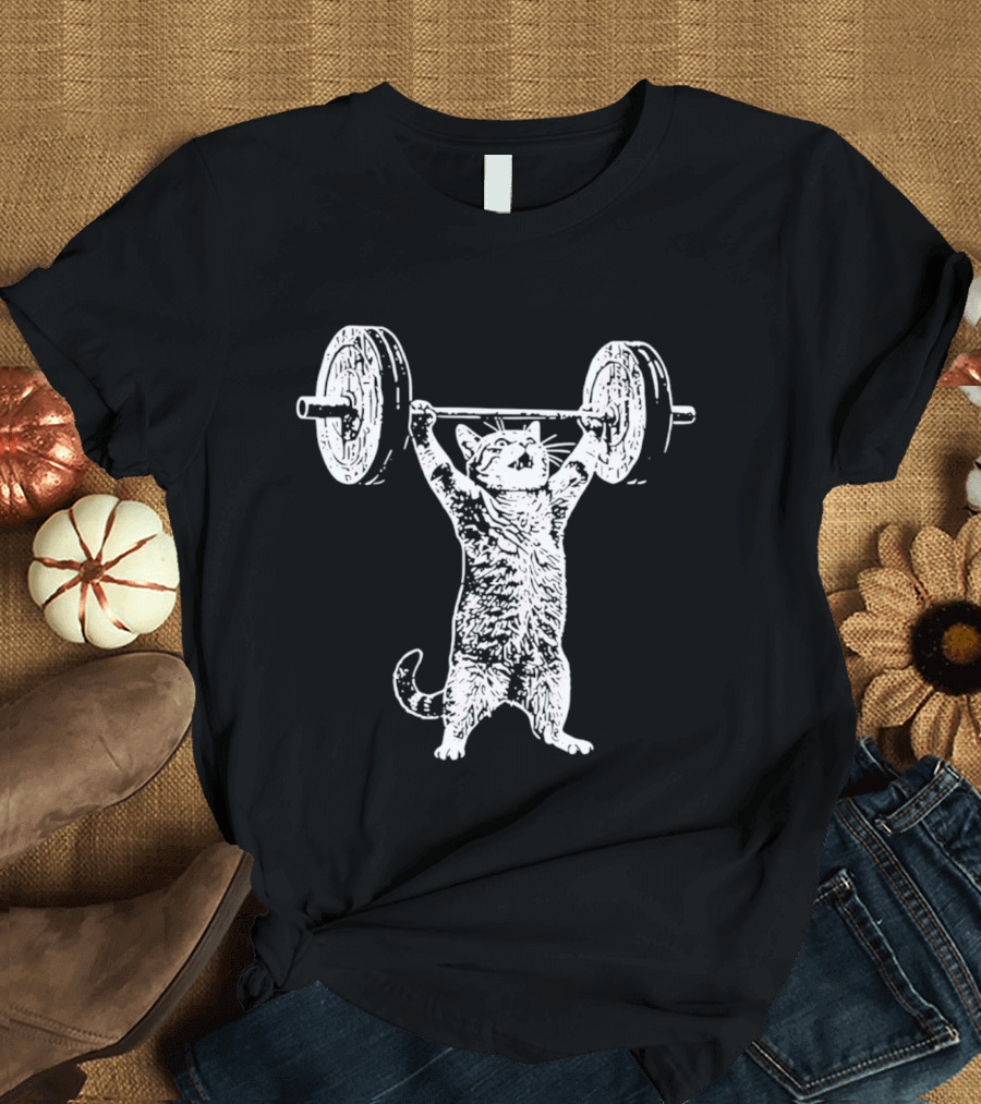 Weight Lifting Cat With Barbell T-Shirt