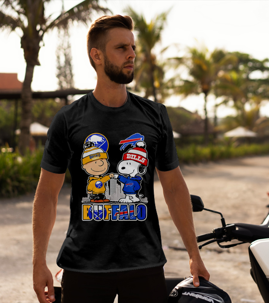 Buffalo Sabres Bills Snoopy City Skyline Collaboration With Charlie Brown T-Shirt