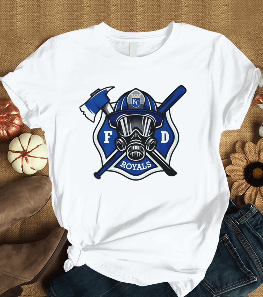 Kansas City Royals Firefighter FD Helmet Gas Mask Axe Bat T-Shirt