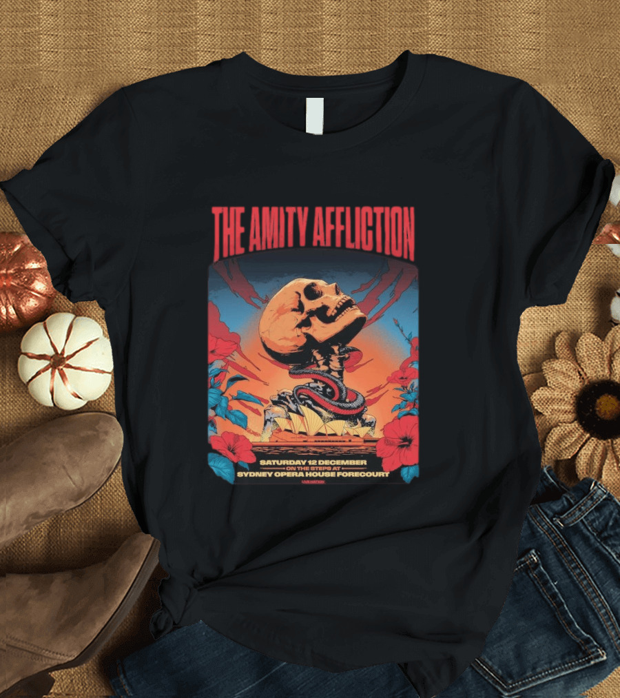 The Amity Affliction Sydney Opera House Forecourt Tour 12 December 2026 Skull Snake Flowers T-Shirt
