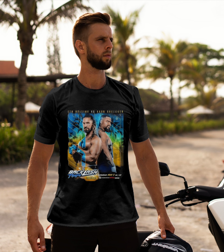 WWE Backlash Tampa 2026 Seth Rollins Vs Bron Breakker Match Card Morgan & Morgan Event T-Shirt