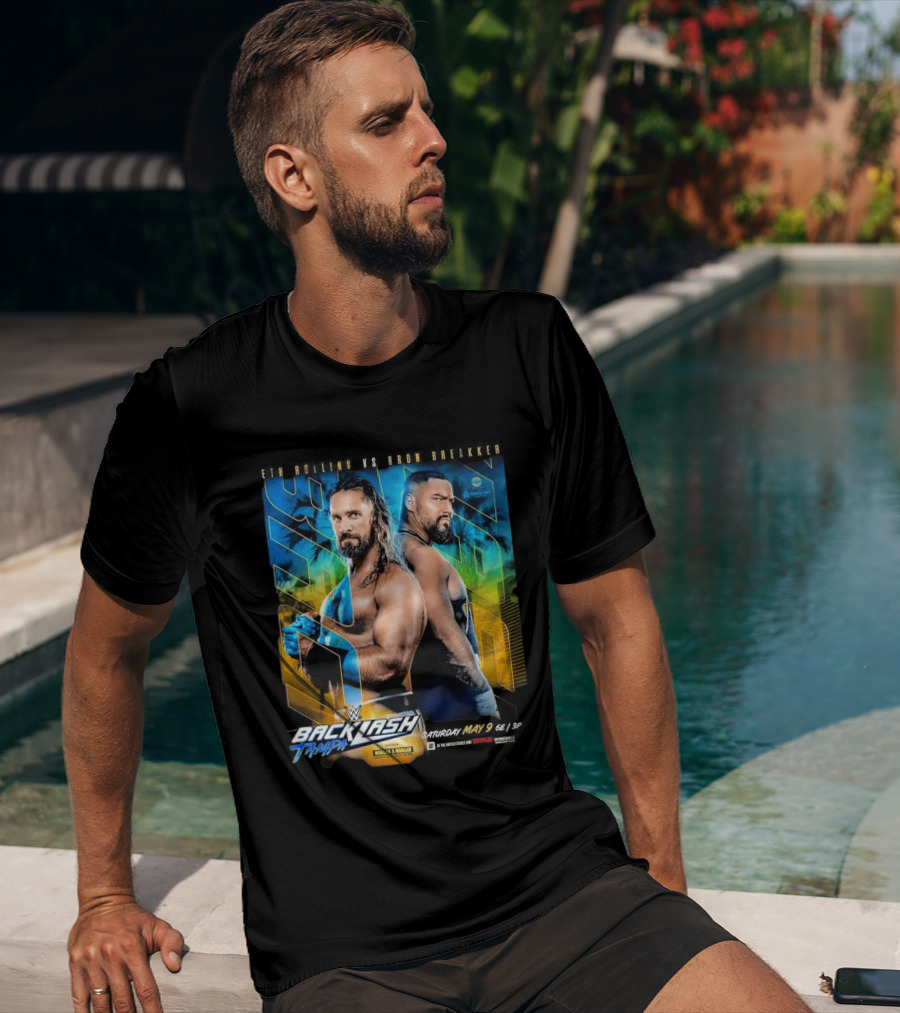 WWE Backlash Tampa 2026 Seth Rollins Vs Bron Breakker Match Card Morgan & Morgan Event T-Shirt