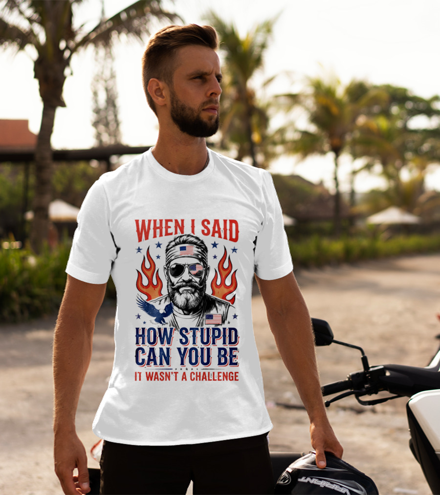 When I Said How Stupid Can You Be It Wasn't A Challenge Patriotic Eagle And Flaming T-Shirt