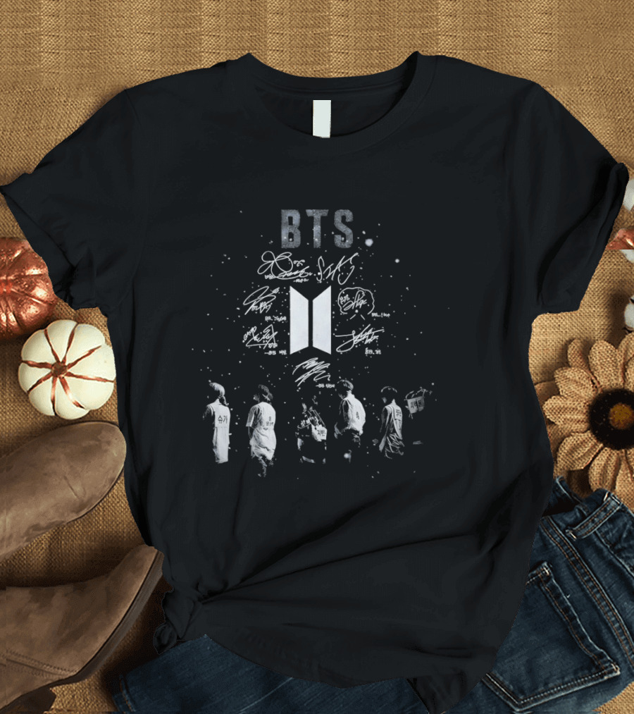 BTS Bangtan Sonyeondan Signatures And Symbol With Group T-Shirt