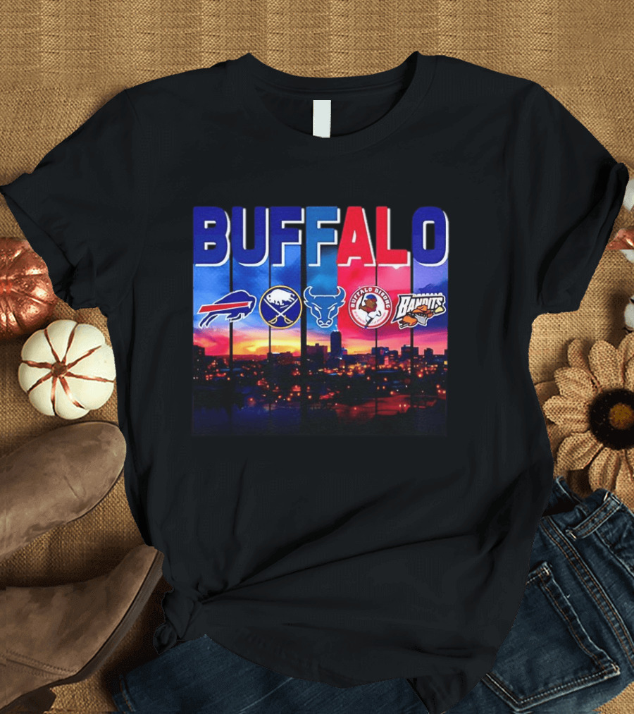 Buffalo Bills Sabres Bandits Bridles City Skyline Sports Teams T-Shirt