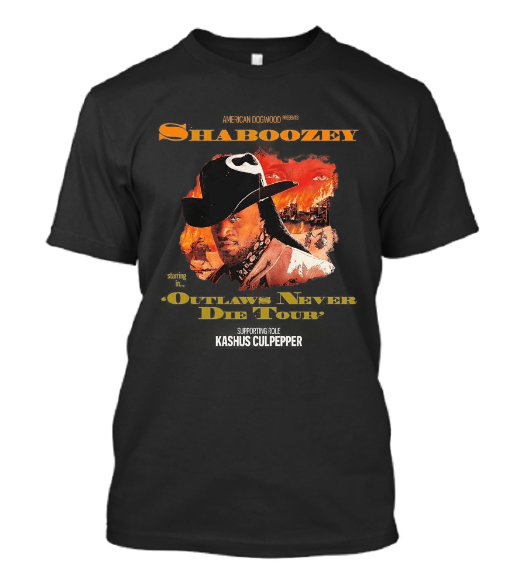 Shaboozey Outlaws Never Die Tour 2026 North America Schedule Dates Cowboy Flames T-Shirt