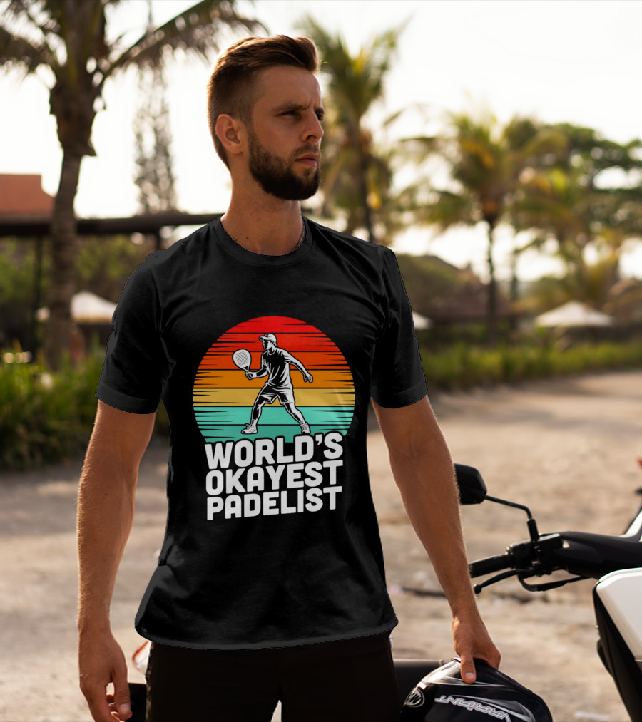World's Okayest Padelist Retro Sunset Paddle Player T-Shirt