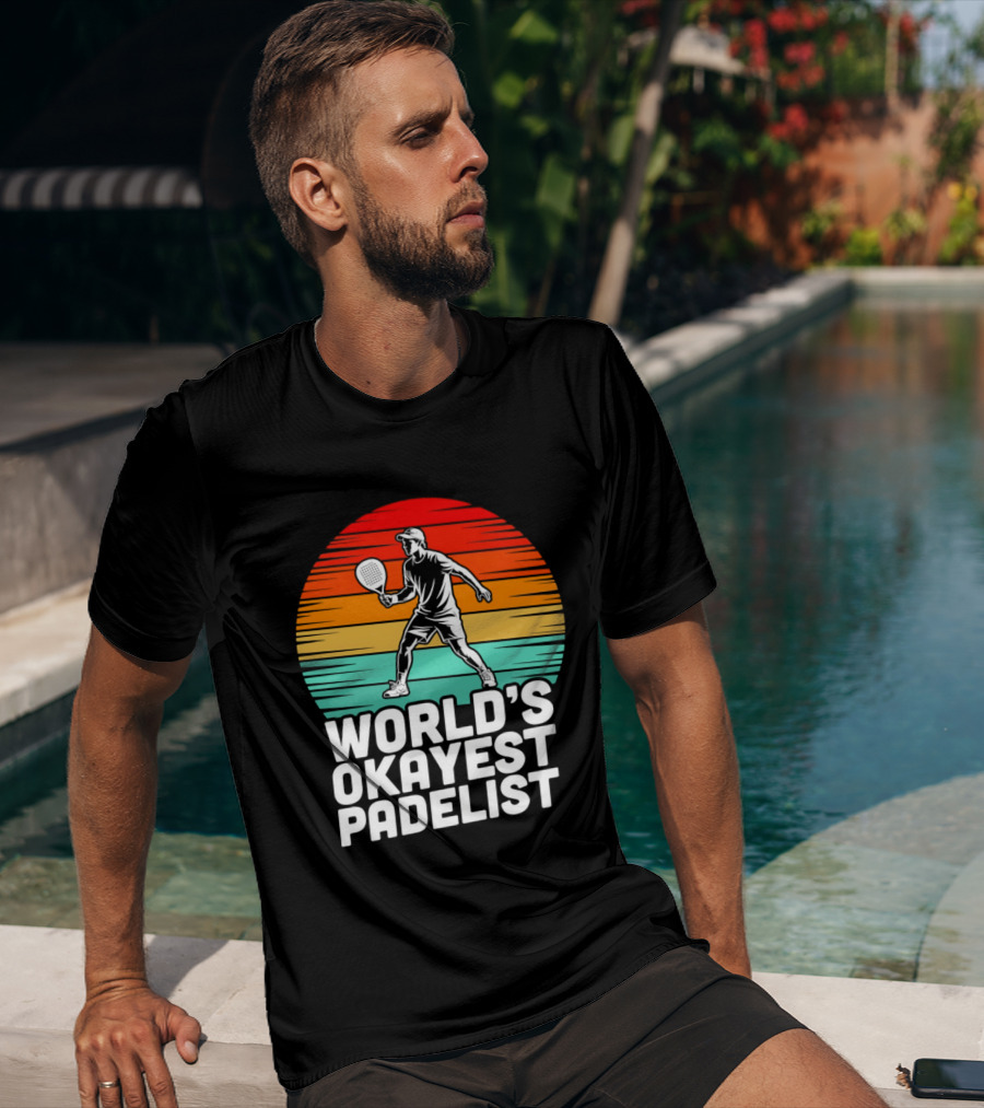 World's Okayest Padelist Retro Sunset Paddle Player T-Shirt