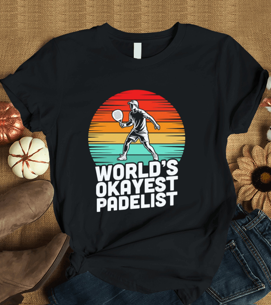 World's Okayest Padelist Retro Sunset Paddle Player T-Shirt