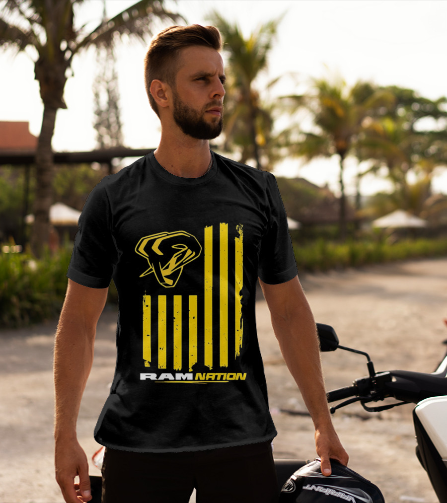 Ram Nation USA Flag Yellow Ram Head Stripes T-Shirt