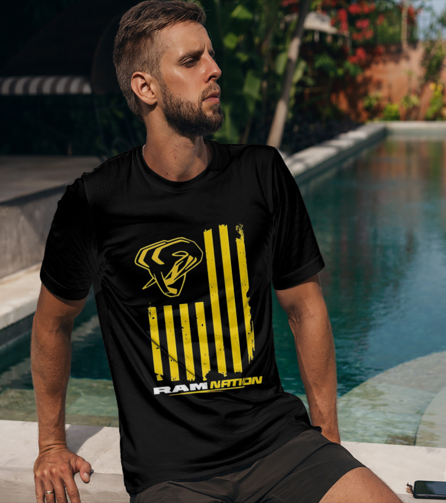 Ram Nation USA Flag Yellow Ram Head Stripes T-Shirt