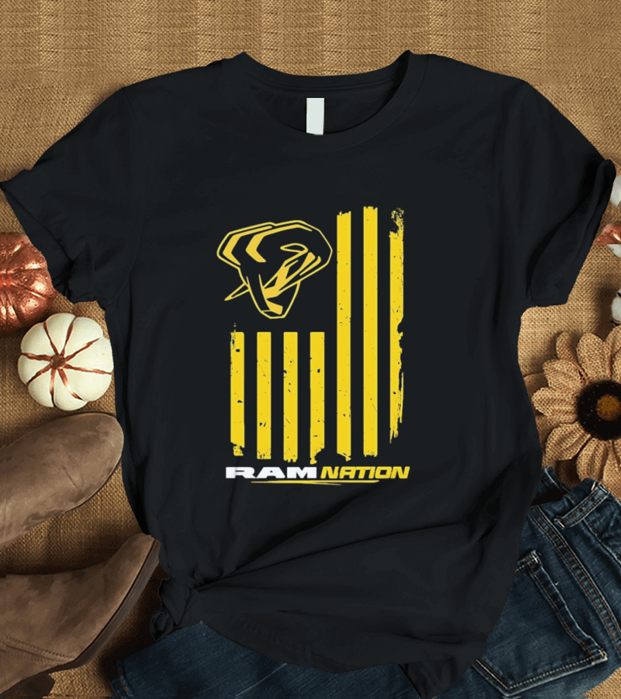 Ram Nation USA Flag Yellow Ram Head Stripes T-Shirt