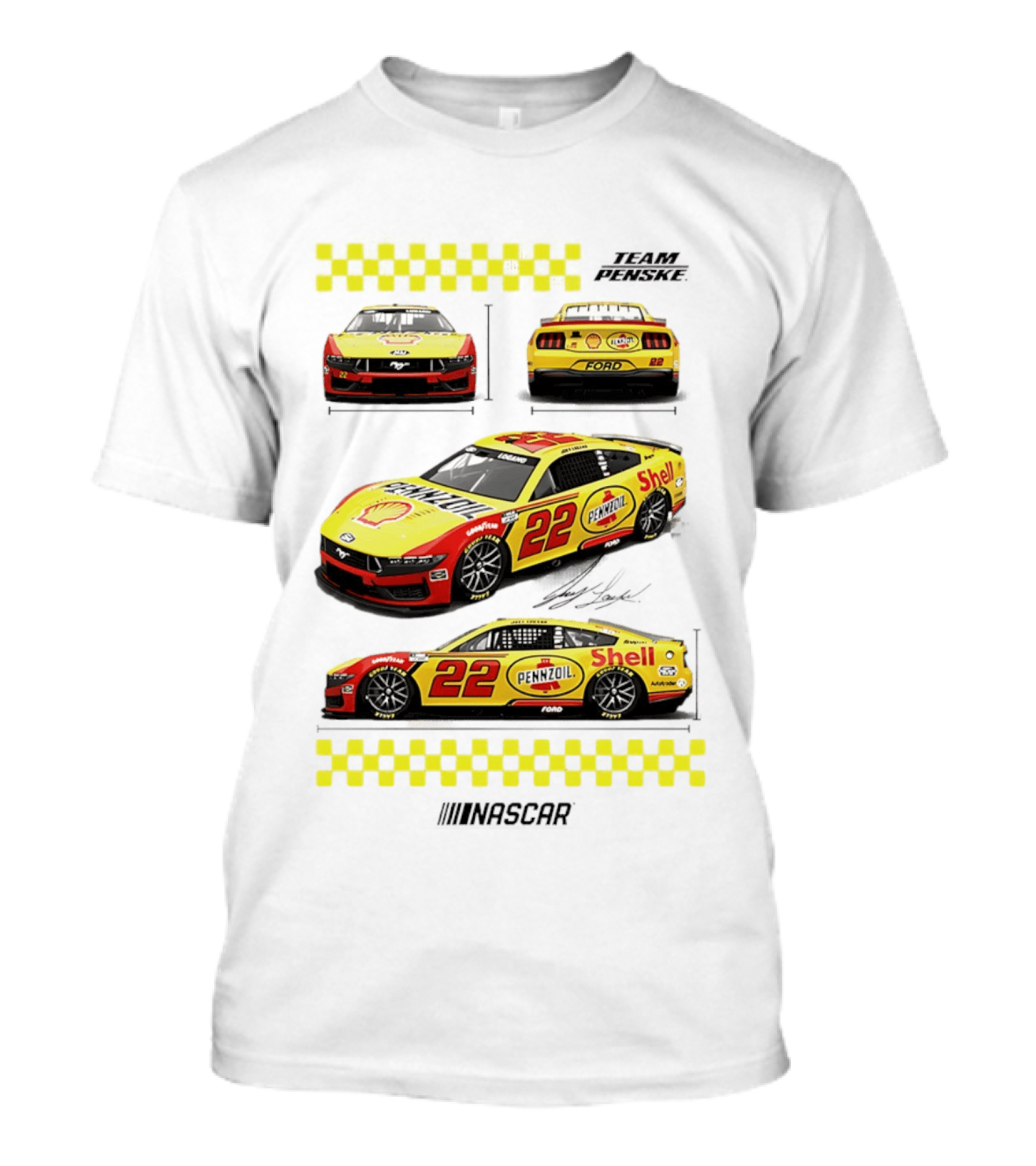 Joey Logano Pennzoil Shell 22 Ford Mustang NASCAR Team Penske Racing T-Shirt