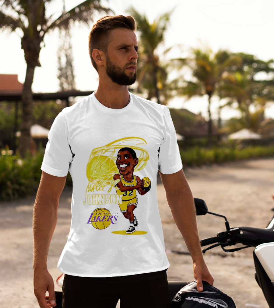 Magic Johnson 32 Los Angeles Lakers Basketball Caricature T-Shirt