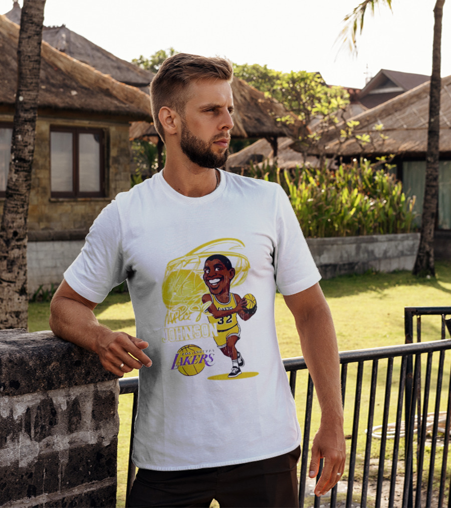 Magic Johnson 32 Los Angeles Lakers Basketball Caricature T-Shirt