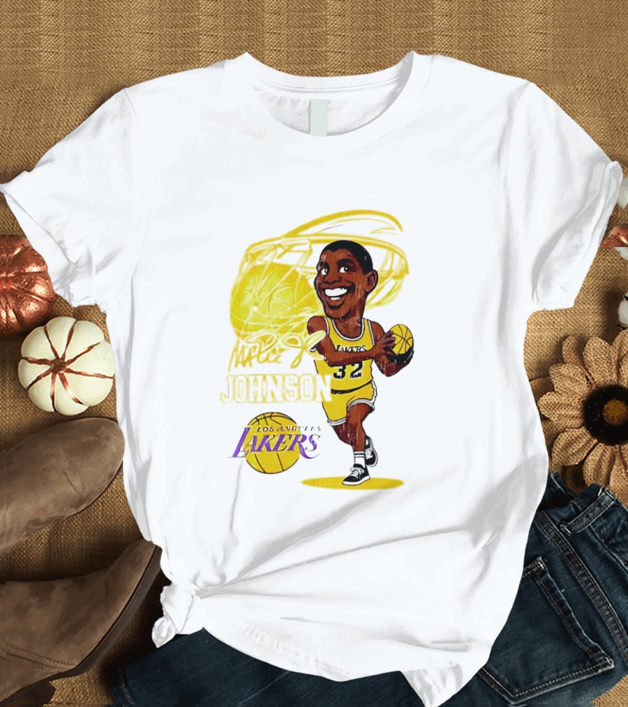Magic Johnson 32 Los Angeles Lakers Basketball Caricature T-Shirt