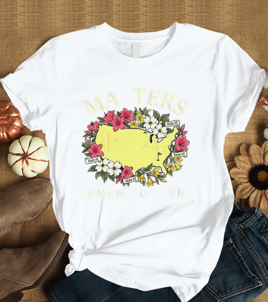 Masters Golf Tournament Augusta National Golf Club 2026 Hole 11 12 13 Map Flower T-Shirt