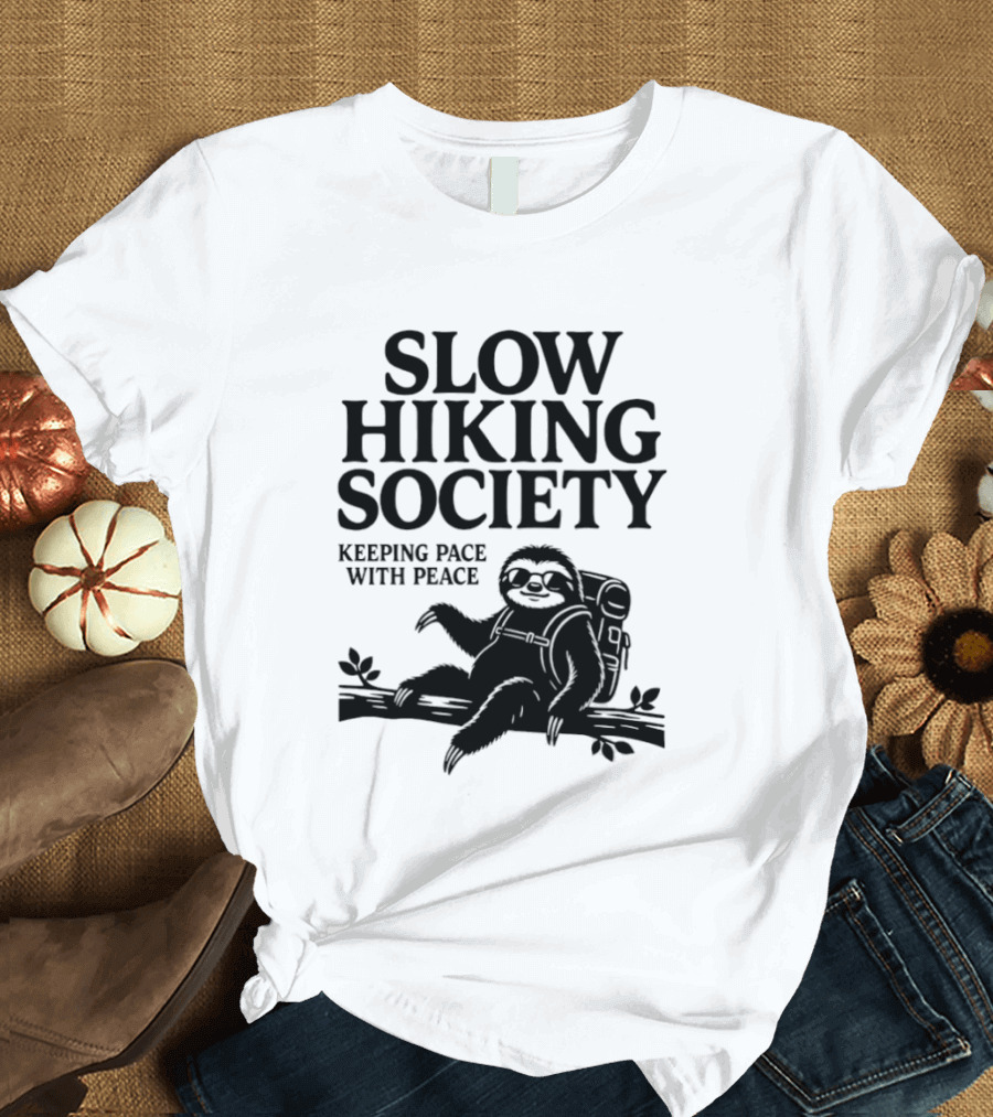 Slow Hiking Society Sloth Keeping Pace With Peace T-Shirt