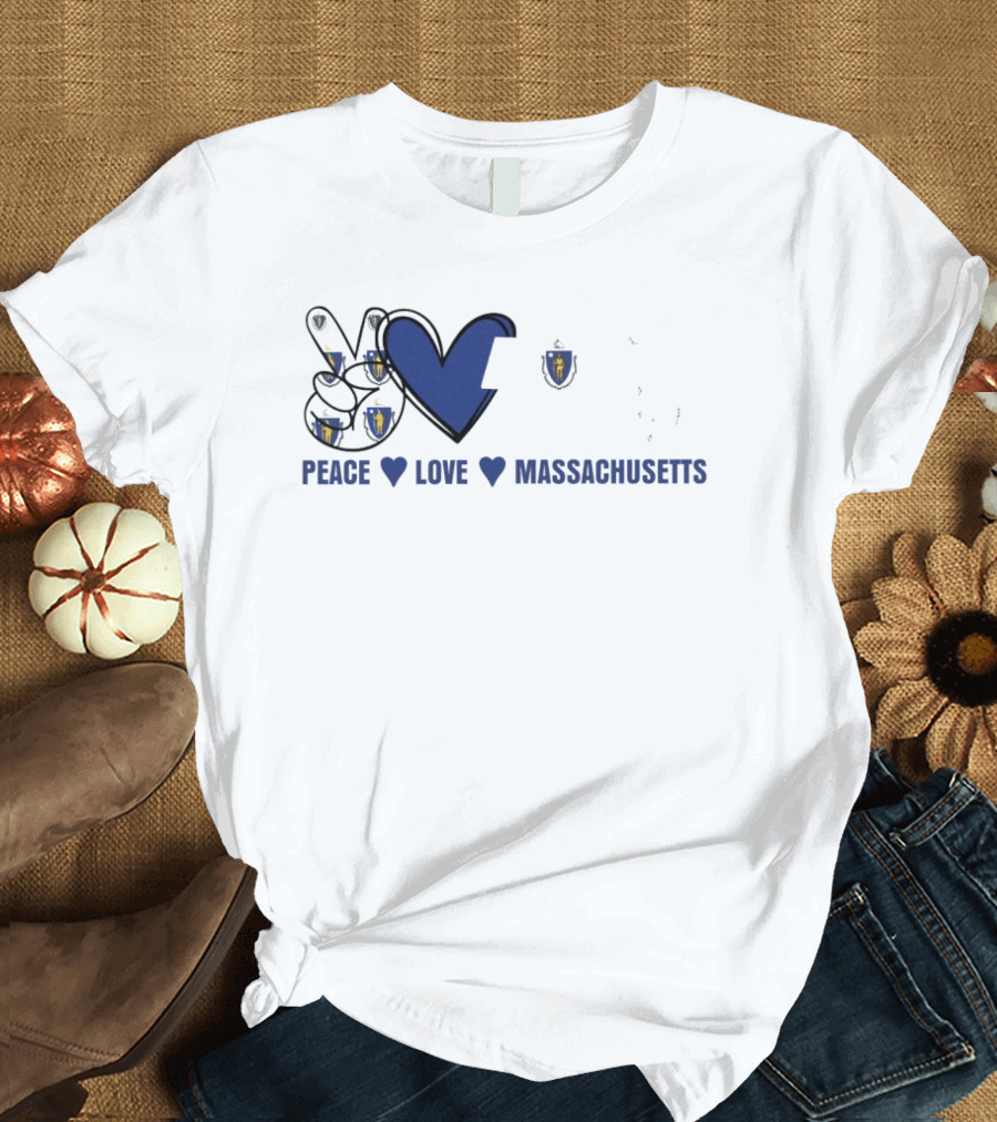 Peace Love Massachusetts With State Map T-Shirt