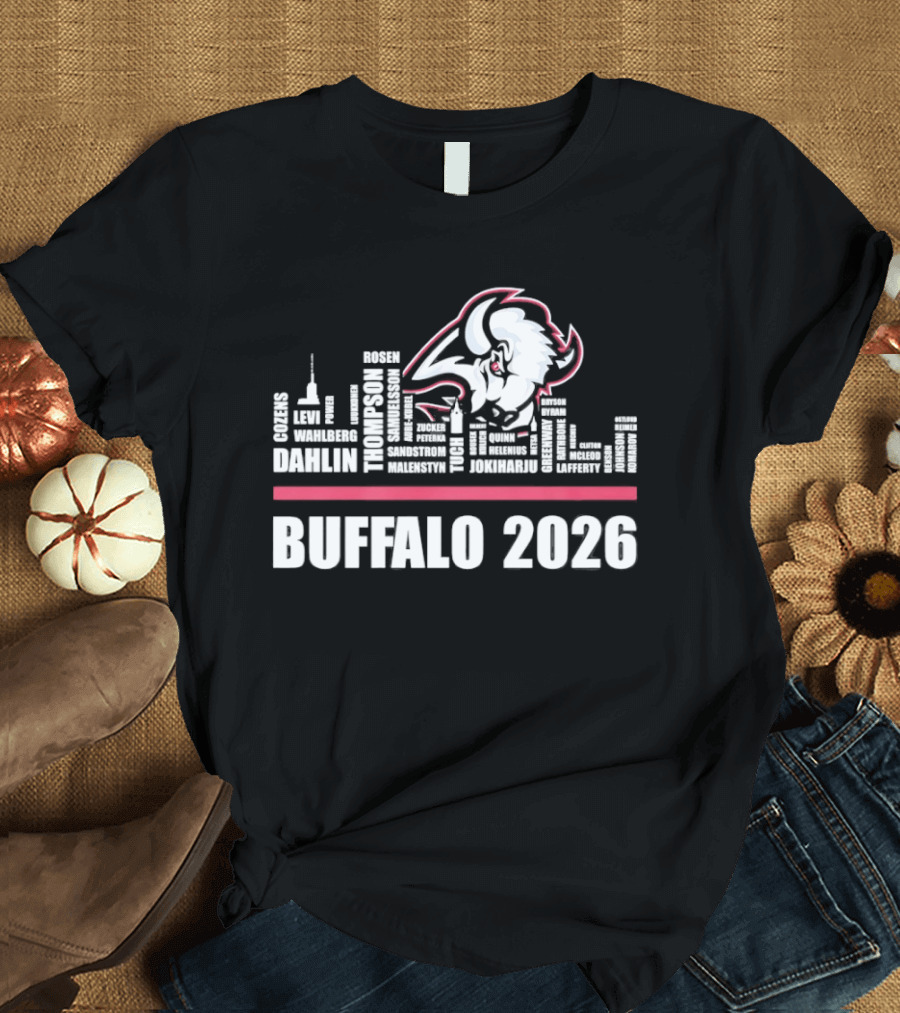 Buffalo Sabres 2026 NHL Ice Hockey Skyline Players City Shape T-Shirt