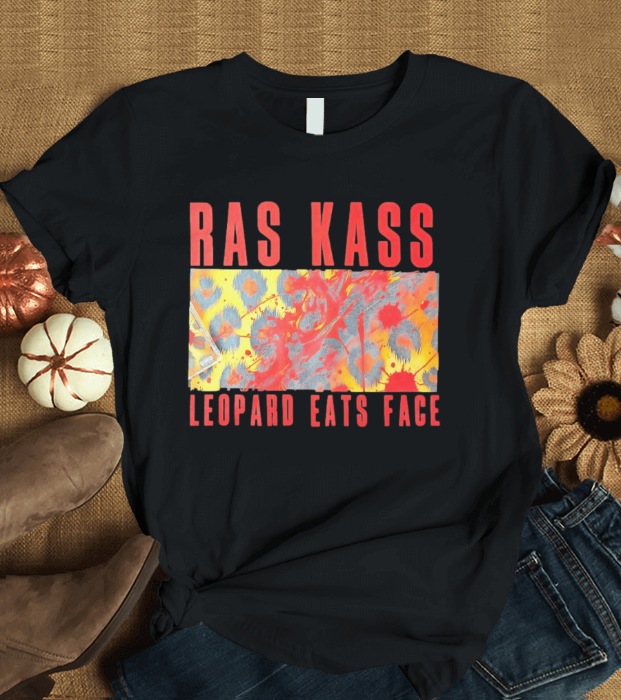 Ras Kass Leopard Eats Face Abstract Art With Blood Splatter And Animal Print T-Shirt