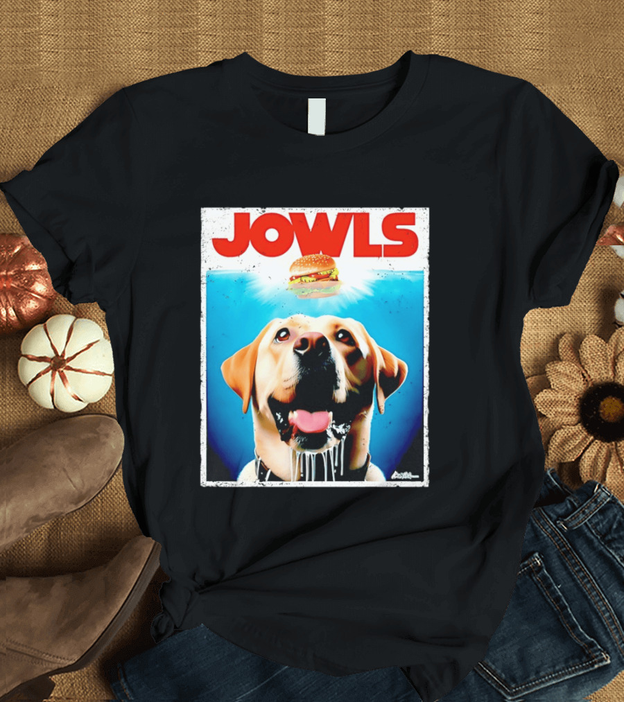 Jowls Labrador Dog Looking At Hamburger T-Shirt