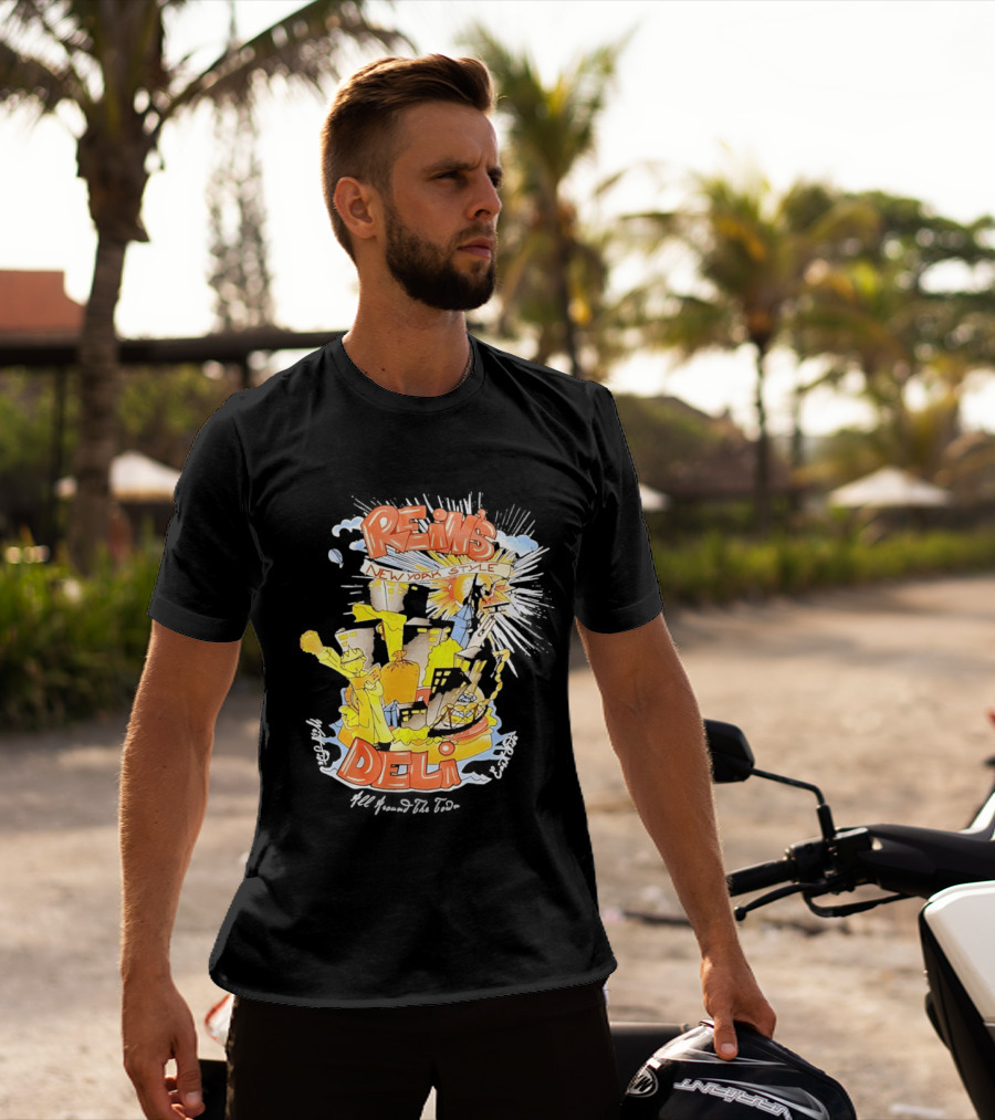 Rein's New York Style Deli Statue Of Liberty Cityscape Explosion T-Shirt