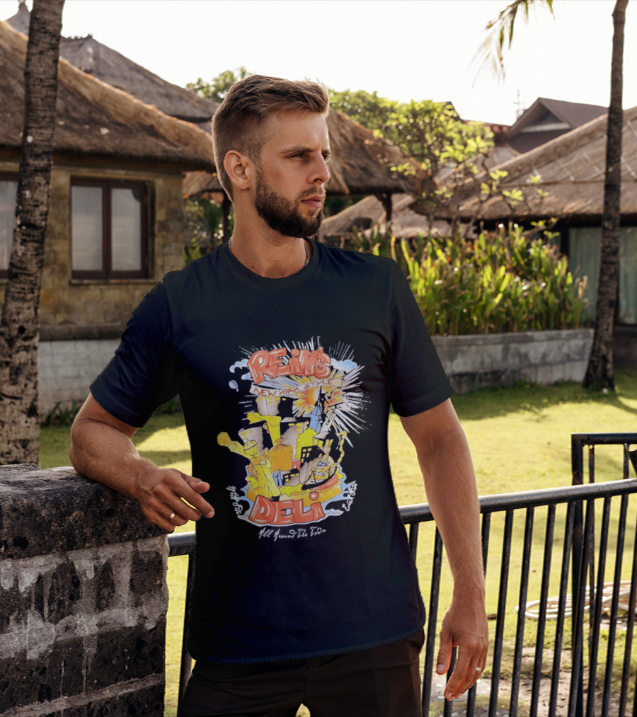 Rein's New York Style Deli Statue Of Liberty Cityscape Explosion T-Shirt
