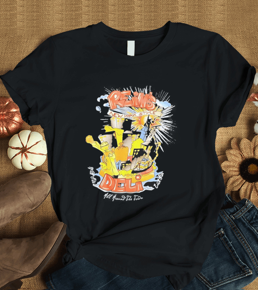 Rein's New York Style Deli Statue Of Liberty Cityscape Explosion T-Shirt