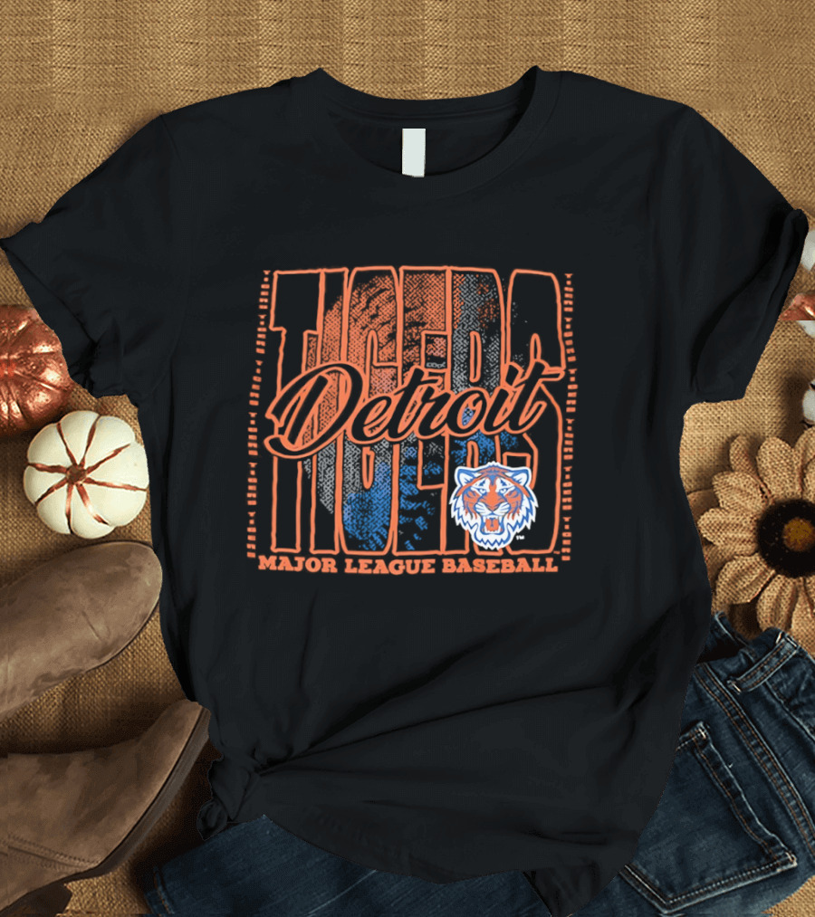 Detroit Tigers MLB Tiger Head Classic Orange And Blue T-Shirt