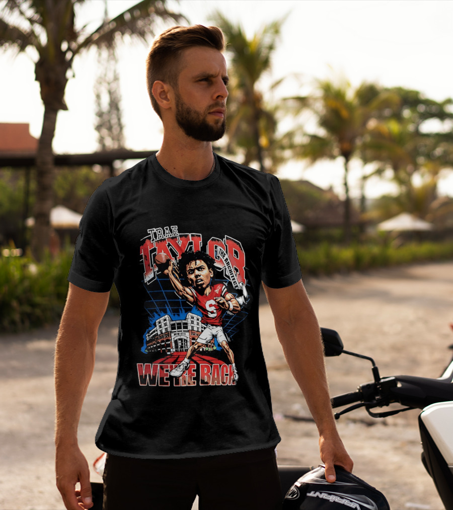 Trae Taylor Montana Grizzlies Football We're Back Red Quarterback Number 5 Stadium T-Shirt