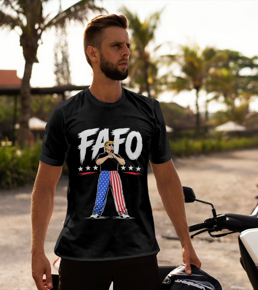 FAFO Patriotic USA Stars Stripes Pants With Figure And Shades T-Shirt