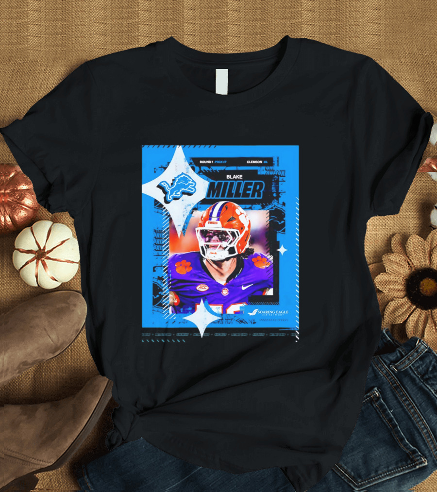 Blake Miller Clemson Round 1 Pick 17 Detroit Lions Tiger Uniform T-Shirt