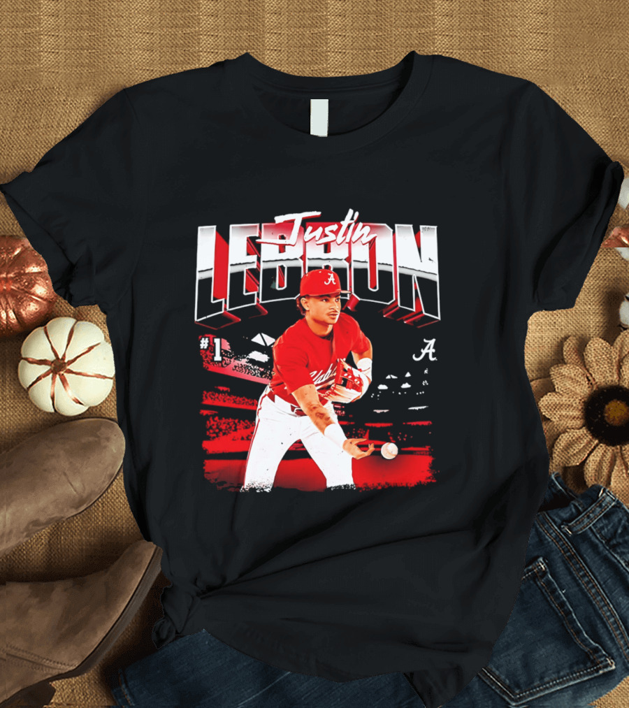 Justin Lebron Alabama Crimson Tide Baseball Player In Action T-Shirt