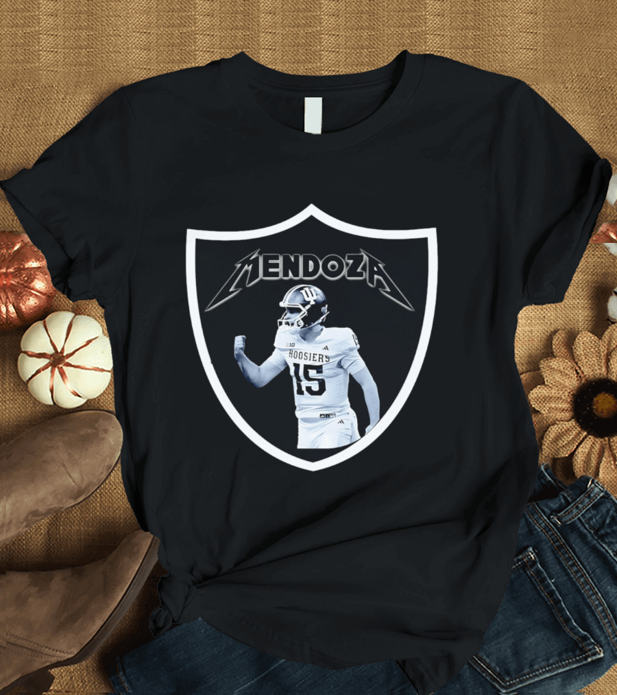 Mendoza Hoosiers 15 Shield Style Las Vegas Raiders T-Shirt