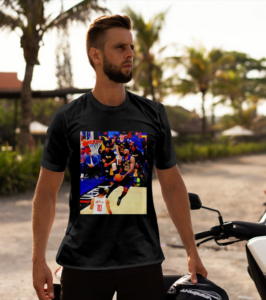 LeBron James Los Angeles Lakers Dunking Action Photo T-Shirt
