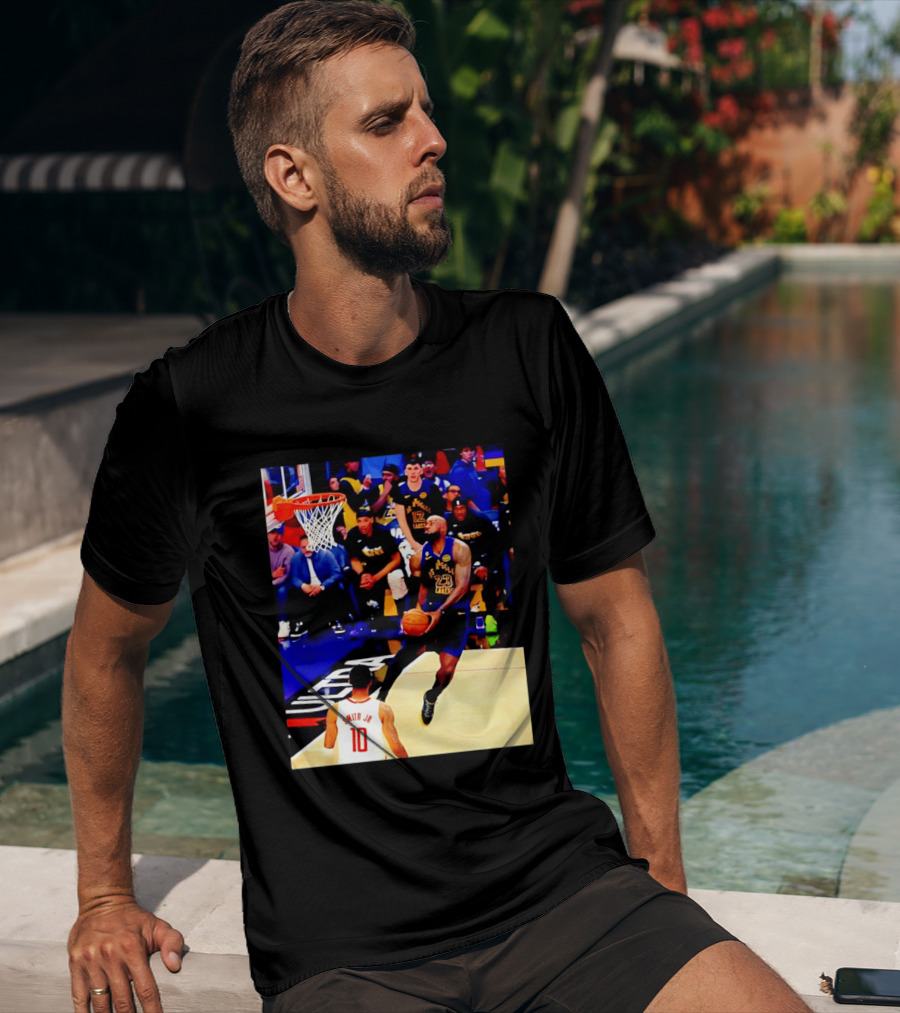 LeBron James Los Angeles Lakers Dunking Action Photo T-Shirt