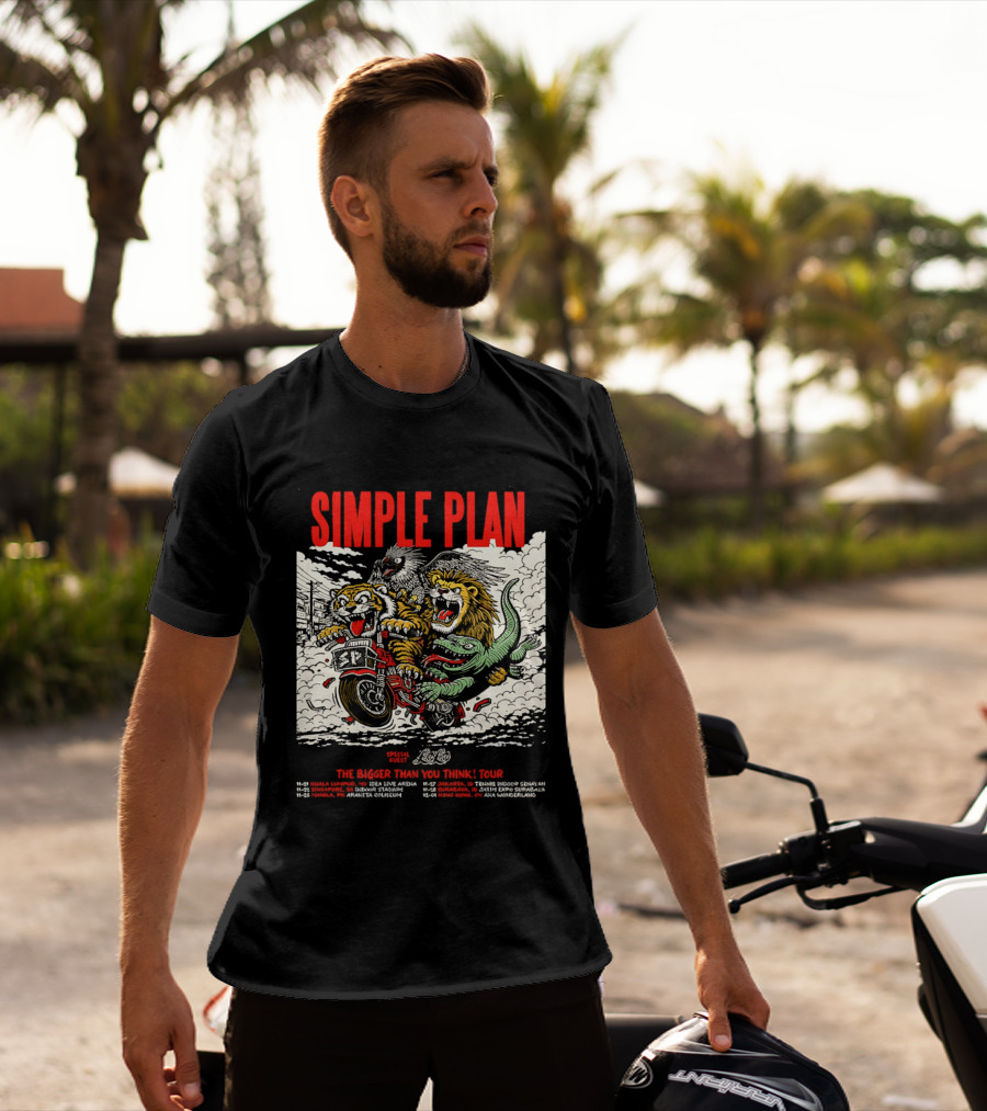 Simple Plan 2024 The Bigger Than You Think Tour Dates Lion And Monster Motocross T-Shirt