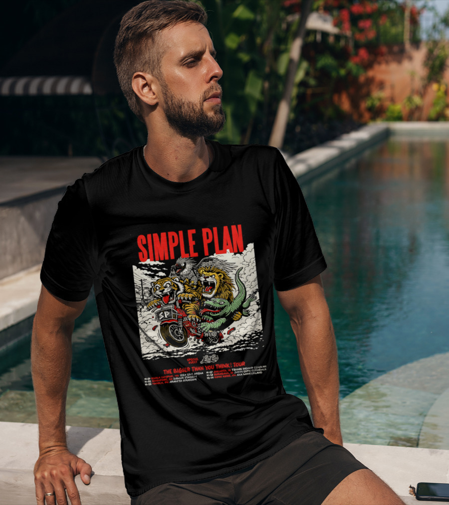 Simple Plan 2024 The Bigger Than You Think Tour Dates Lion And Monster Motocross T-Shirt