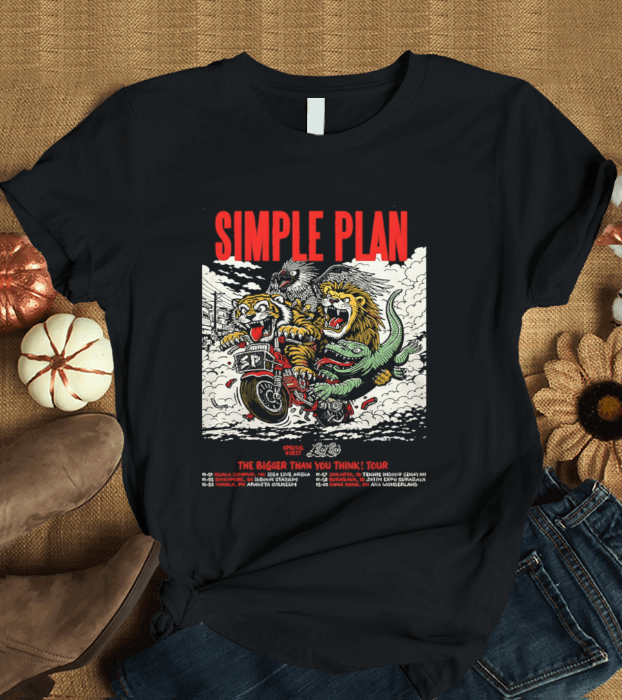 Simple Plan 2024 The Bigger Than You Think Tour Dates Lion And Monster Motocross T-Shirt