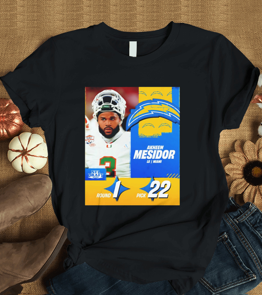 NFL Draft 2026 Los Angeles Chargers Akheem Mesidor Round 1 Pick 22 T-Shirt