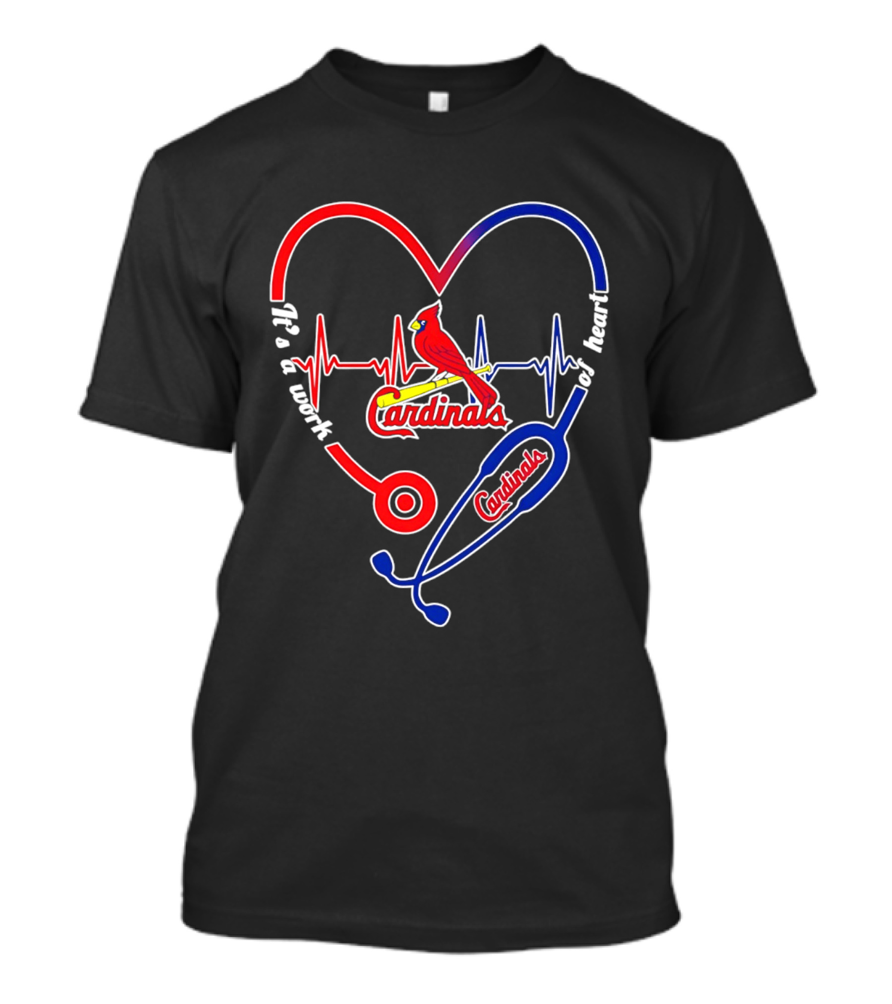 St. Louis Cardinals Heartbeat Stethoscope It's A Work Of Heart 2026 T-Shirt