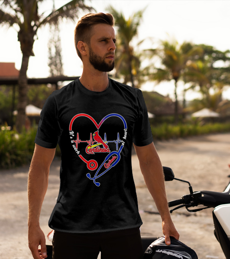 St. Louis Cardinals Heartbeat Stethoscope It's A Work Of Heart 2026 T-Shirt