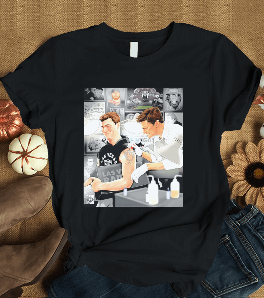 Las Vegas Raiders Fernando Mendoza Tom Brady Tattoo Moment With Raiders Art And Iconic Characters T-Shirt