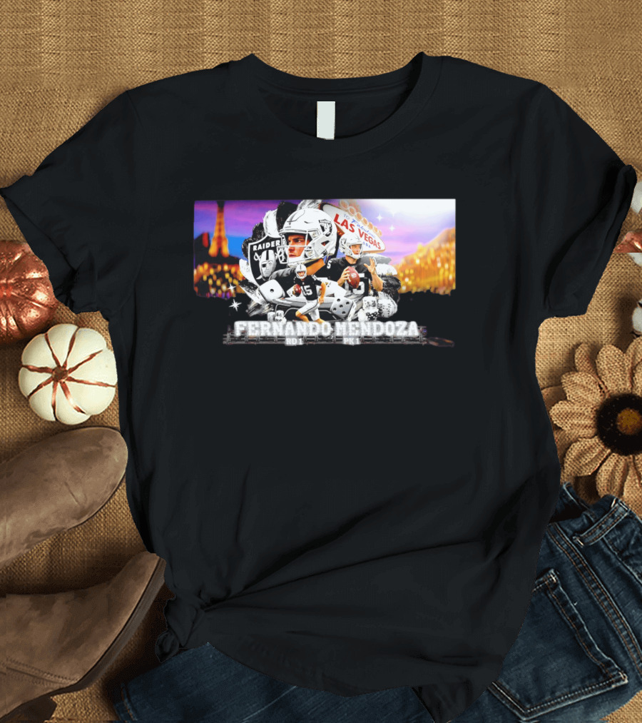 Fernando Mendoza Raiders Las Vegas Lights Casino Dice Football Draft T-Shirt